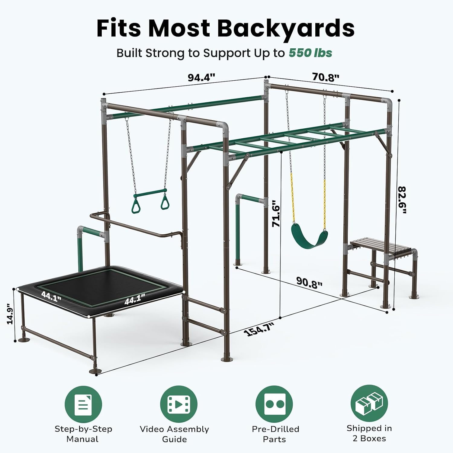 Kids Outdoor Monkey Bars - Уличный игровой комплекс с перекладинами, качелями-каскадами