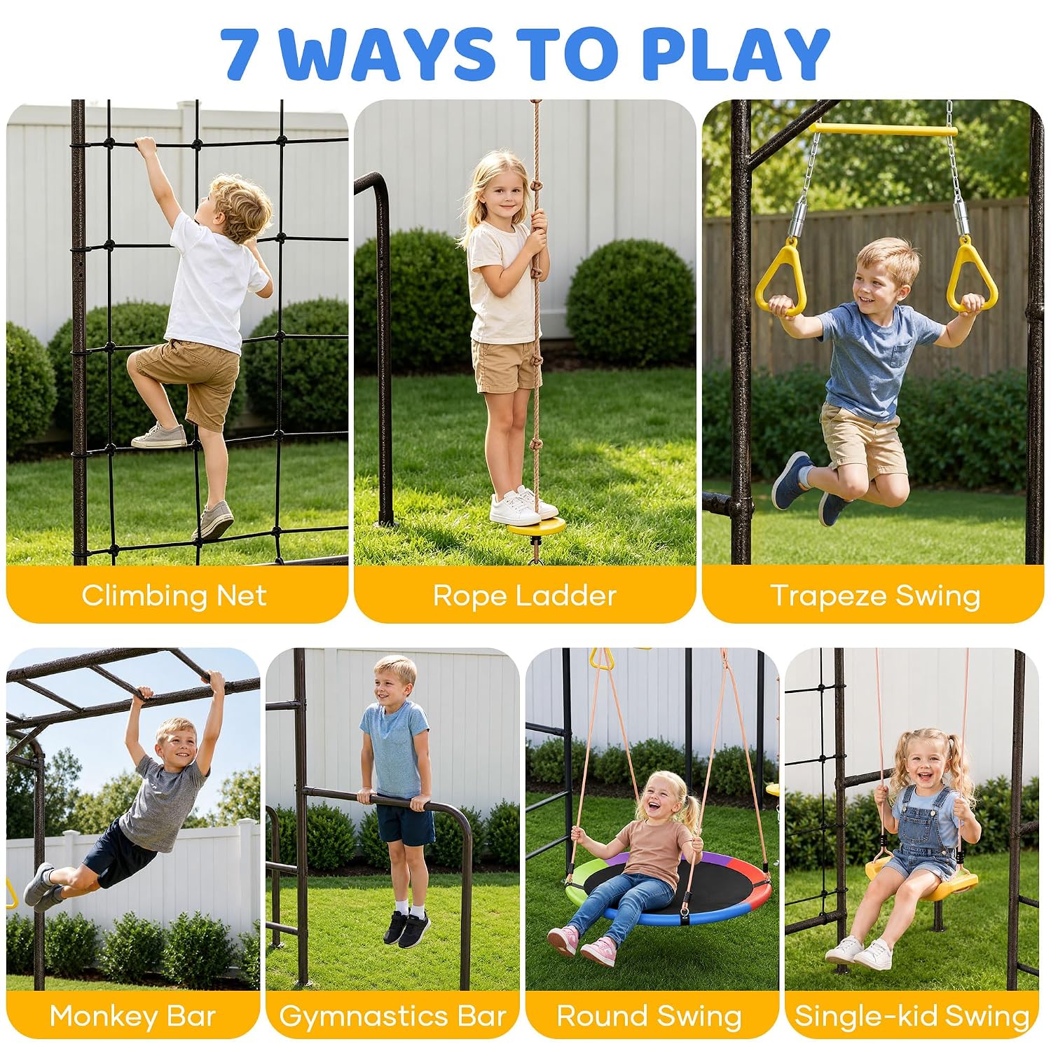 Kids Outdoor Monkey Bars - Многофункциональный уличный игровой комплекс 7-в-1: перекладина,