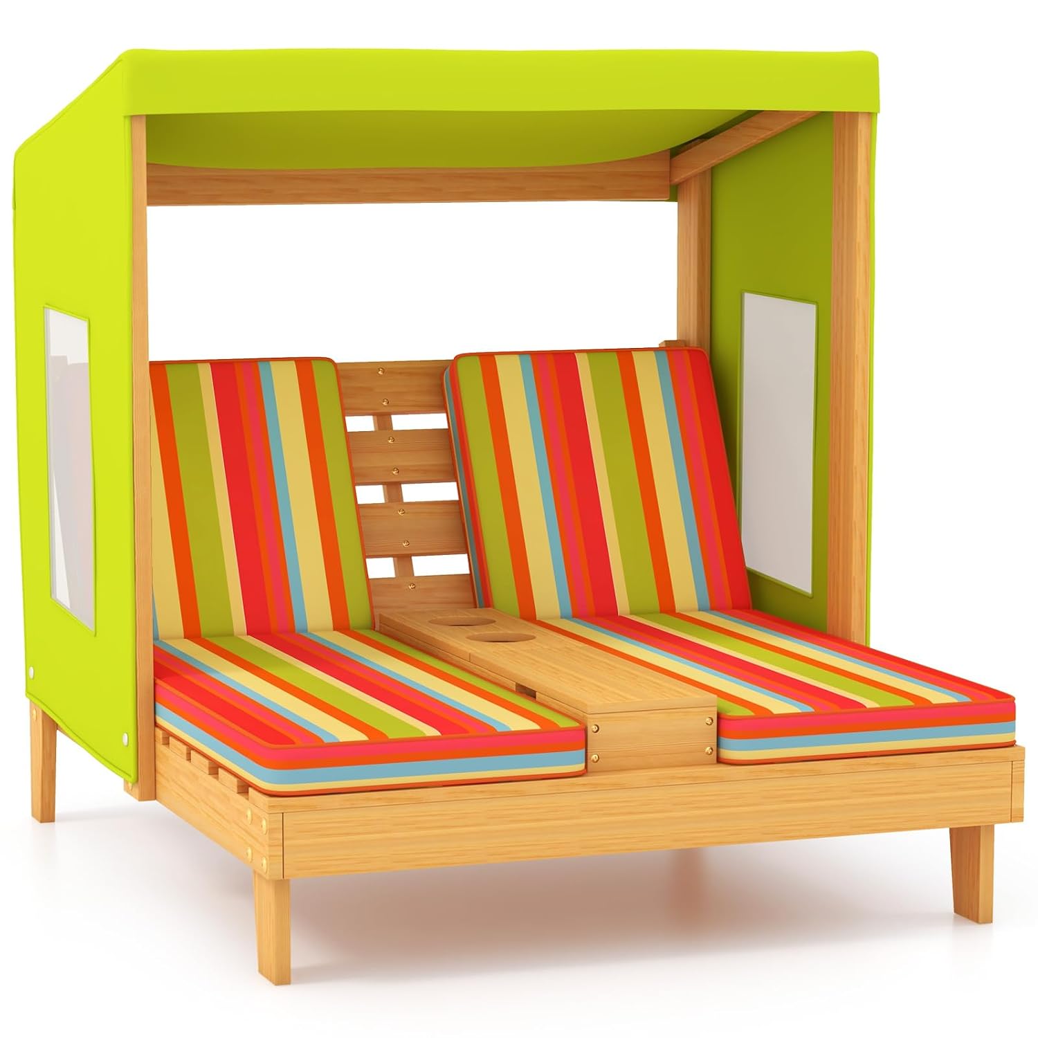 Kids Outdoor Lounge Furniture - Детская деревянная двухместная лежанка с навесом,